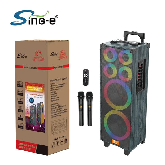 Sing-E JQS9088L Zmadhues Zëri Portativ 44W me Bluetooth, Karaoke dhe 2 Mikrofona Wireless