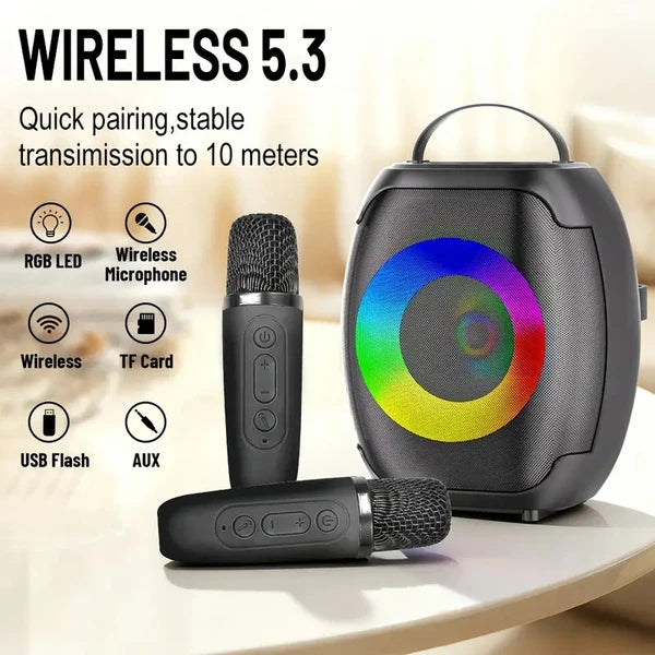 Sing-e ZQS-W4107 Zmadhues Portativ Karaoke me Bluetooth 5.3, 2 Mikrofona dhe Ndriçim RGB