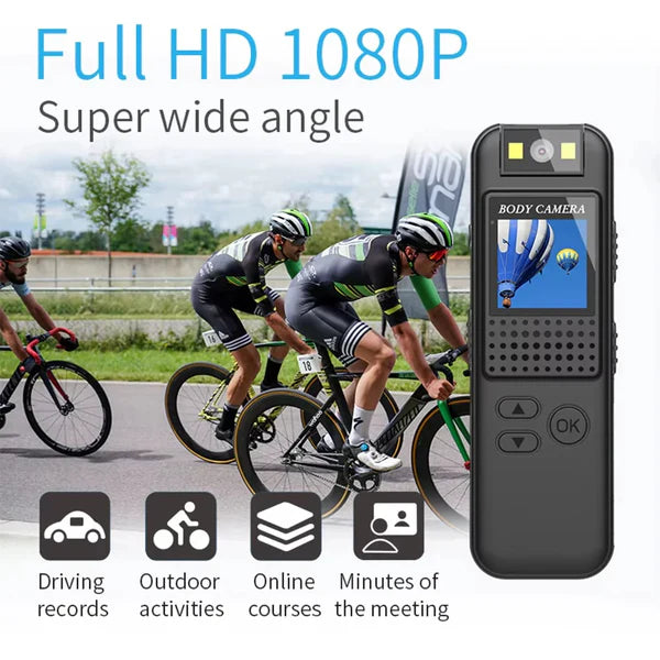 Mini Kamera Trupi CS08 1080P Full HD me Lente 180° të Rrotullueshme, Clip të Pasëm dhe Vizion Nate
