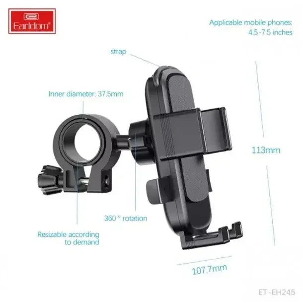 Earldom ET-EH245 Mbajtëse Telefoni për Biçikletë, Motor dhe Skuter, Rrotullim 360°