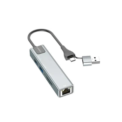 Earldom HUB24 Hub 6-në-1 USB-A & USB-C me RJ45 100 Mbps, USB 3.0 dhe Lexues SD/TF