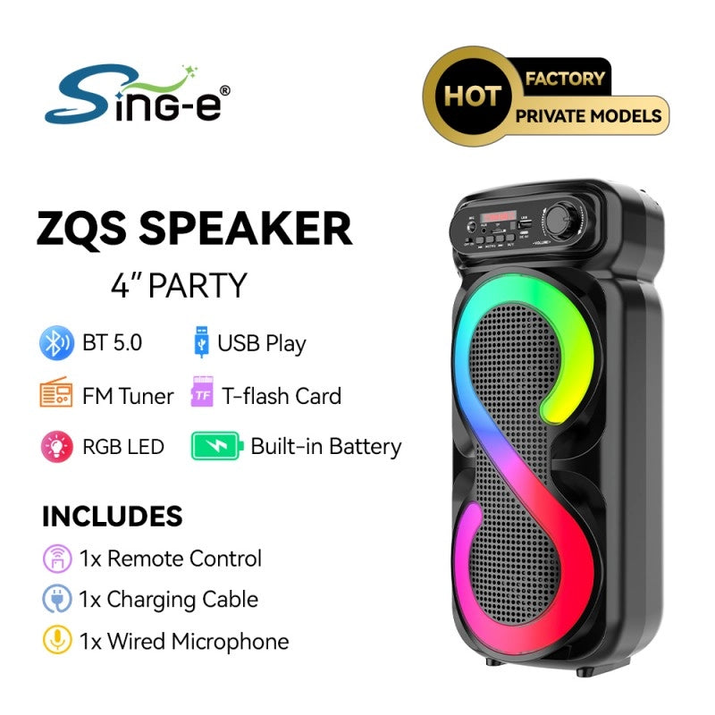 SING-E ZQS4270M Portable Wireless Party DJ Sound System Double 4-Inch HiFi Karaoke Speaker