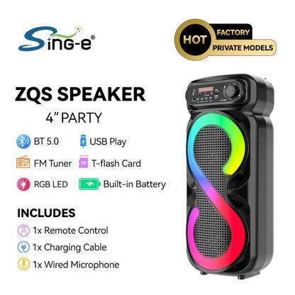 SING-E ZQS4270M Portable Wireless Party DJ Sound System Double 4-Inch HiFi Karaoke Speaker