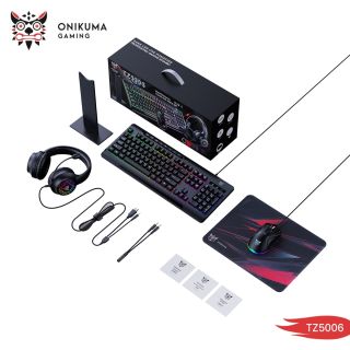 Onikuma TZ5006 – Seti 5 në 1 Gaming me Maus, Tastierë, Kufje, Mbajtëse Kufjesh dhe Mousepad RGB