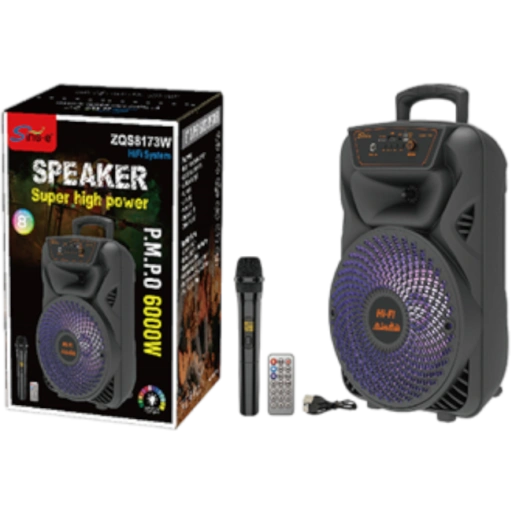 Sing-E ZQS8173W Zmadhues Zëri Portativ 8 inç me Bluetooth, 2 Mikrofona Pa Tela dhe LED RGB