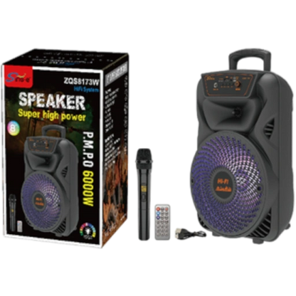 Sing-E ZQS8173W Zmadhues Zëri Portativ 8 inç me Bluetooth, 2 Mikrofona Pa Tela dhe LED RGB