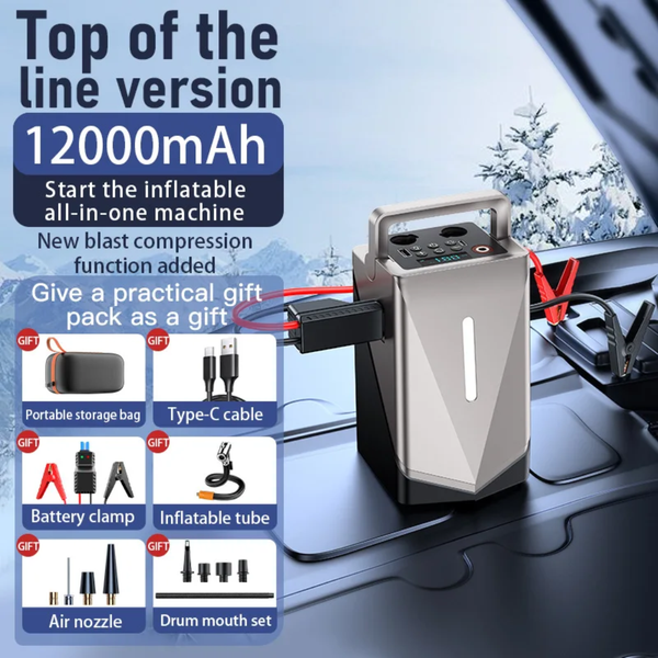 Yiokii Multifunctional Jump Starter me Kompresor Wireless & Blower për Makina 12V