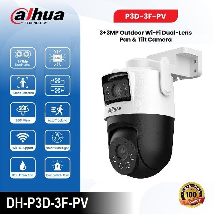 Dahua DH-P3D-3F-PV Kamerë Wi-Fi 3+3MP me Dy Lente, Pan & Tilt dhe Auto Tracking