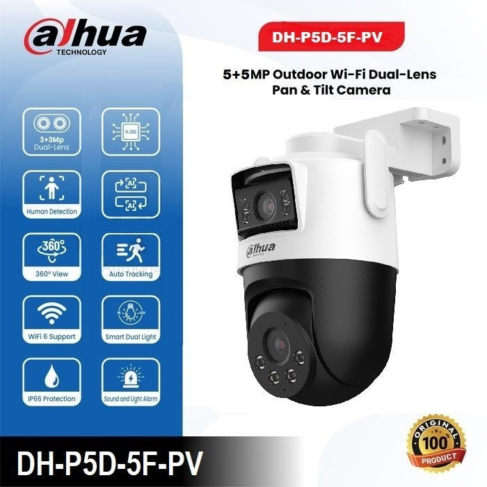 Dahua DH-P5D-5F-PV Kamerë Wi-Fi 10MP me Dy Lente, AI dhe IP66